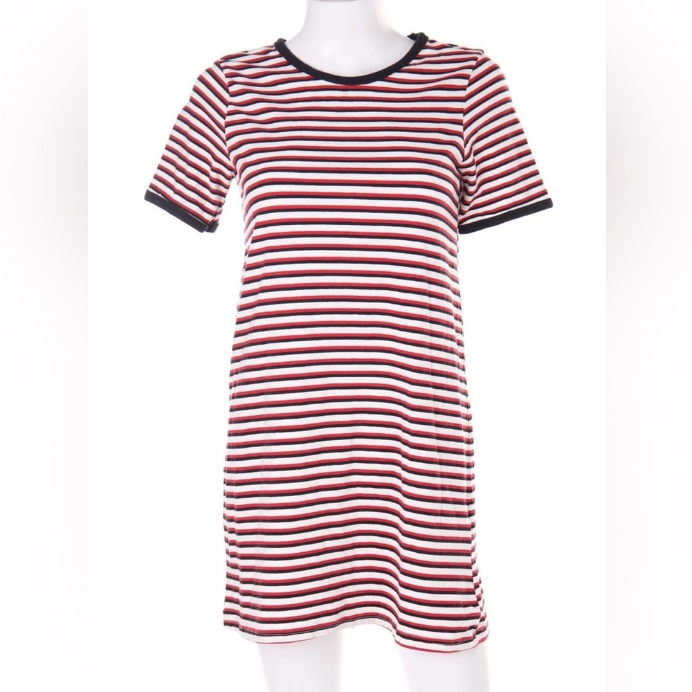 ZARA Short Sleeve T-Shirt Mini Dress Red Black & White Stripes